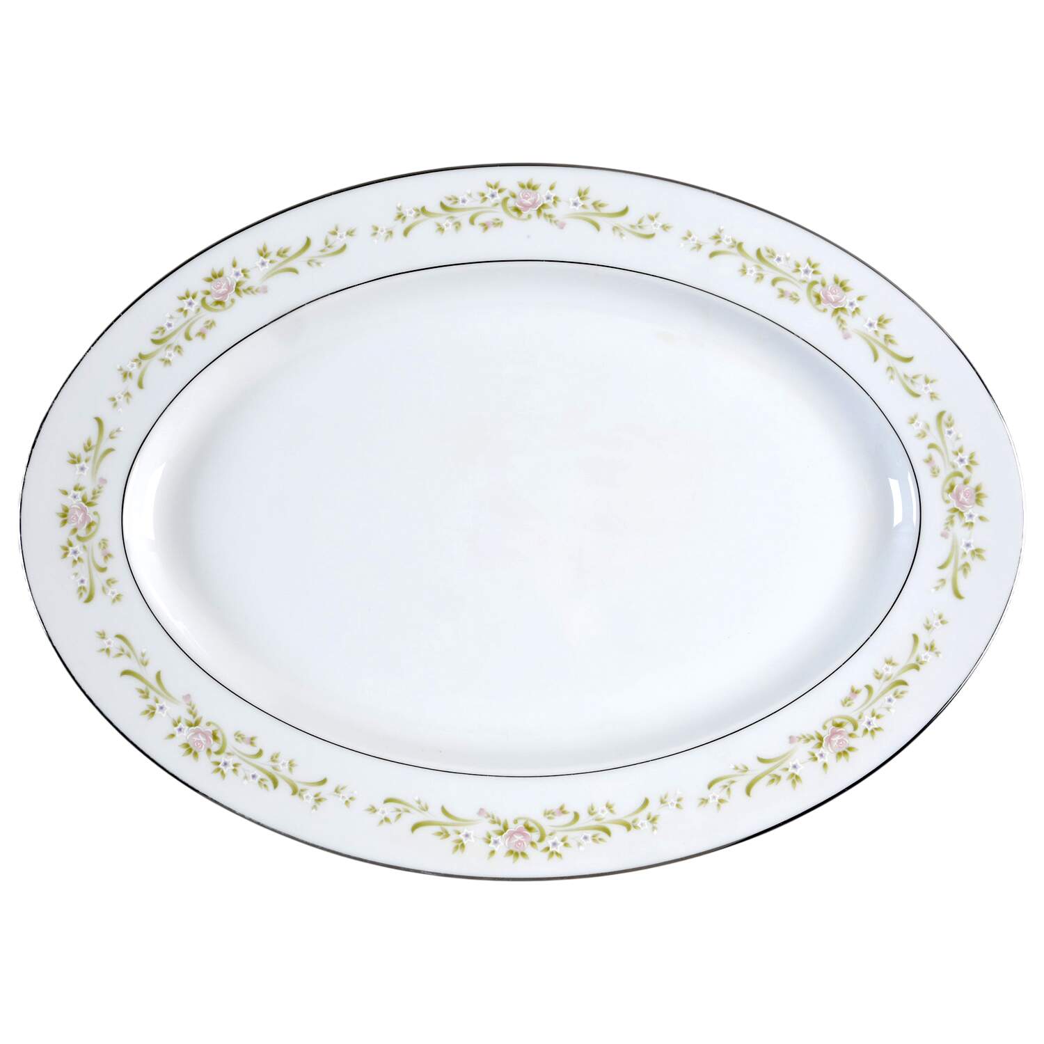 Cotillion Pink Green Floral 16" Oval Serving Platter by Sango-1