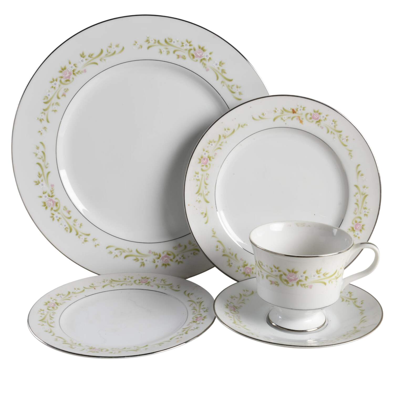 Cotillion Pink Green Floral 5 Piece Place Setting by Sango-1