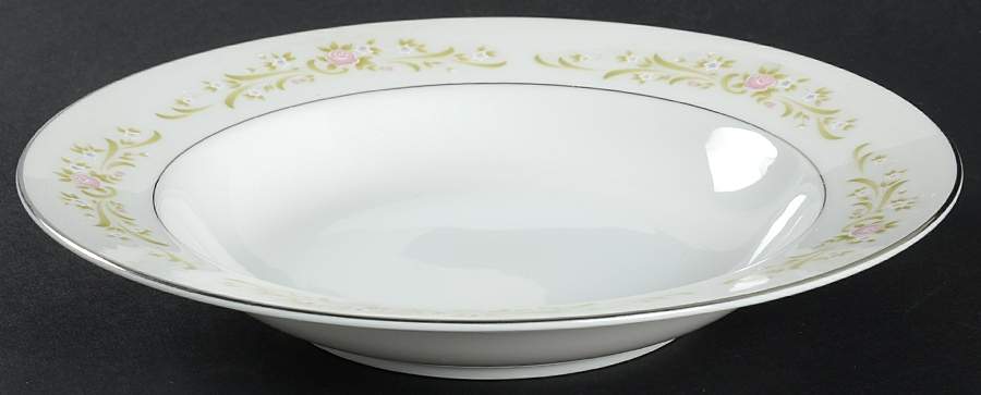 Cotillion Pink Green Floral Rim Soup Bowl by Sango-1