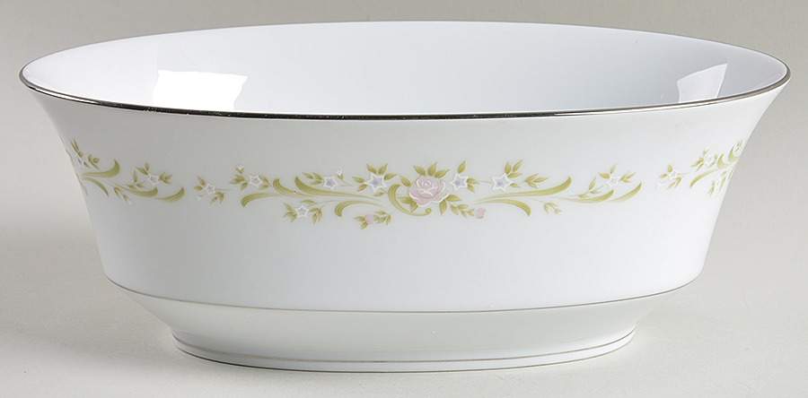 Cotillion Pink Green Floral 9" Oval Vegetable Bowl by Sango-1