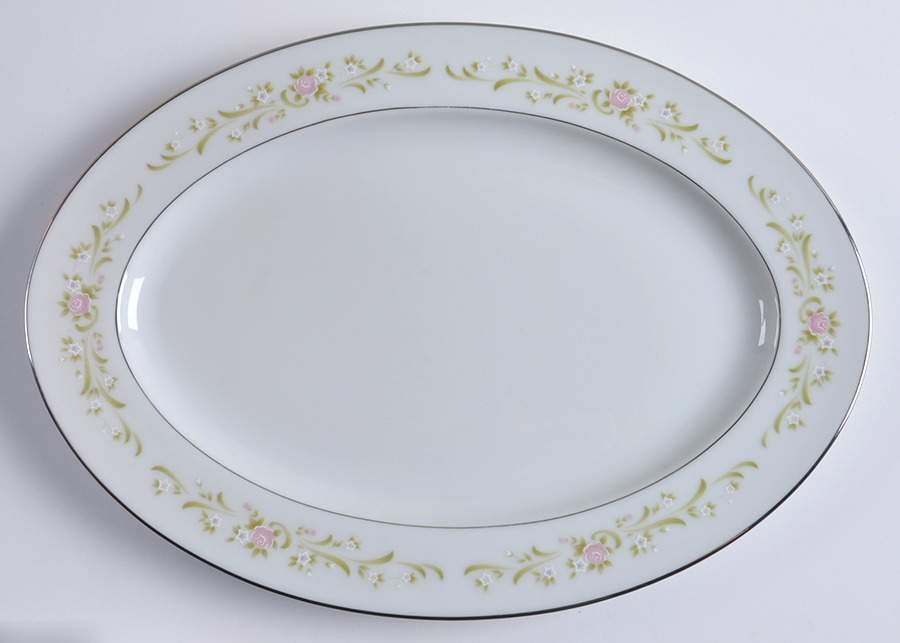Cotillion Pink Green Floral 12" Oval Serving Platter by Sango-1