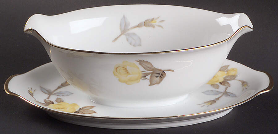 Cotillion Yellow Rose (Coupe) Gravy Boat with Attached Underplate by Sango-1