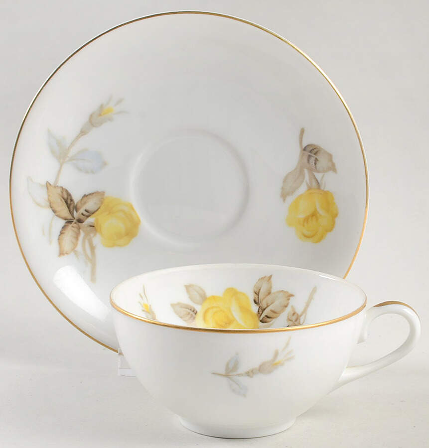 Cotillion Yellow Rose (Coupe) Flat Cup & Saucer Set by Sango-1