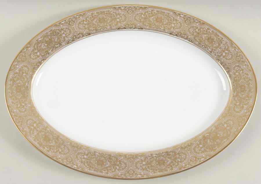 Damask (Gold Trim) 14" Oval Serving Platter by Sango-1
