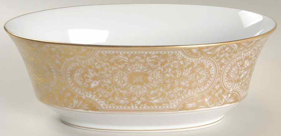 Damask (Gold Trim) 9" Oval Vegetable Bowl by Sango-1