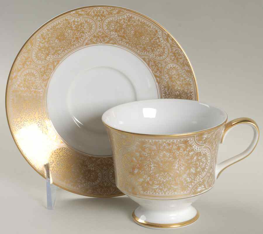 Damask (Gold Trim) Footed Cup & Saucer Set by Sango-1