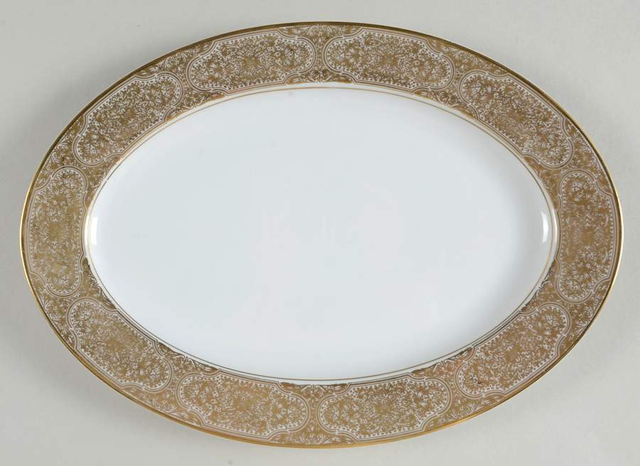 Damask (Gold Trim) 12" Oval Serving Platter by Sango-1