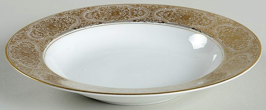 Damask (Gold Trim) Rim Soup Bowl by Sango-1