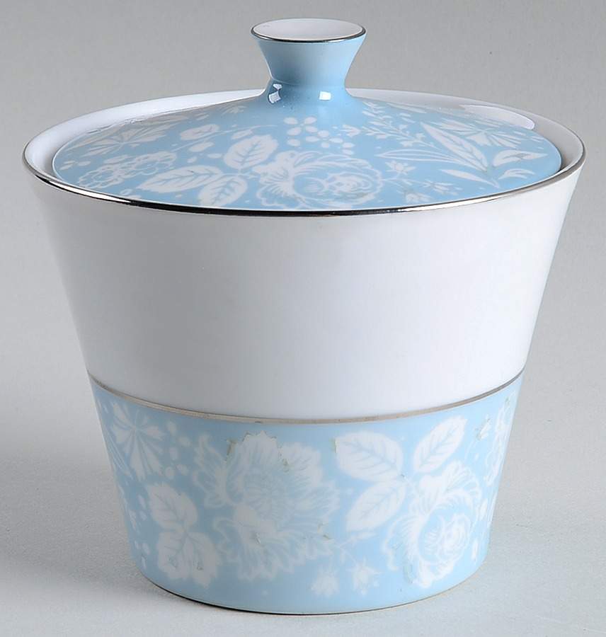 Damask Blue (Platinum Trim) Sugar Bowl & Lid by Sango-1