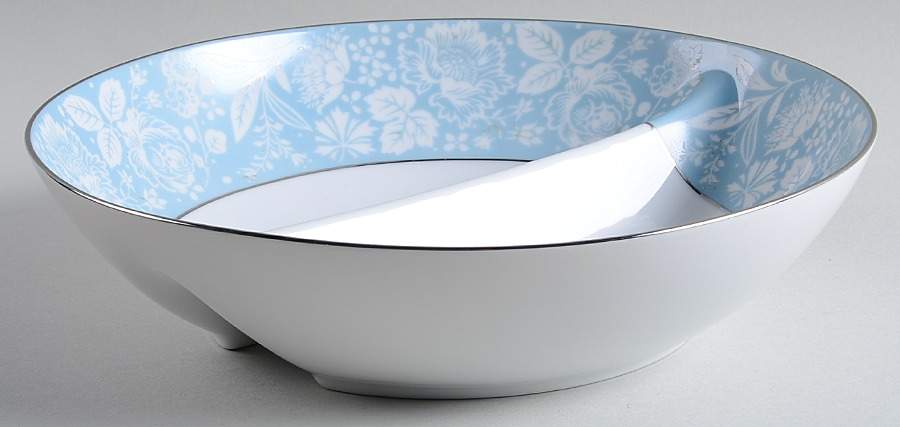 Damask Blue (Platinum Trim) Round Divided Vegetable Bowl by Sango-1