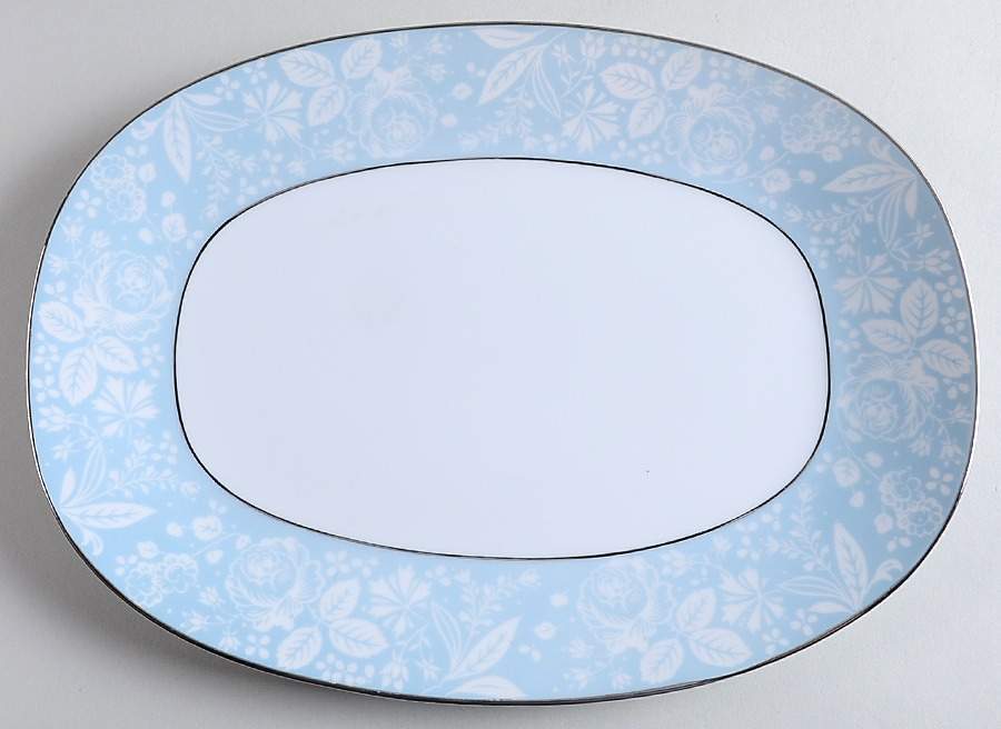 Damask Blue (Platinum Trim) 12" Oval Serving Platter by Sango-1