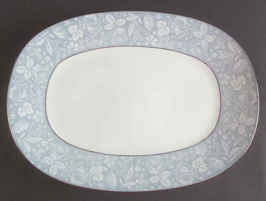 Damask Blue (Platinum Trim) 16" Oval Serving Platter by Sango-1