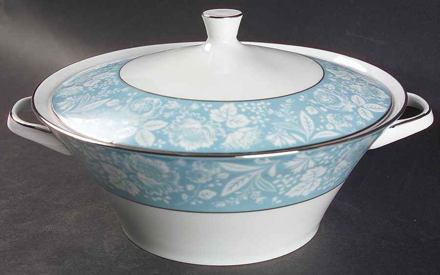Damask Blue (Platinum Trim) Round Covered Vegetable by Sango-1