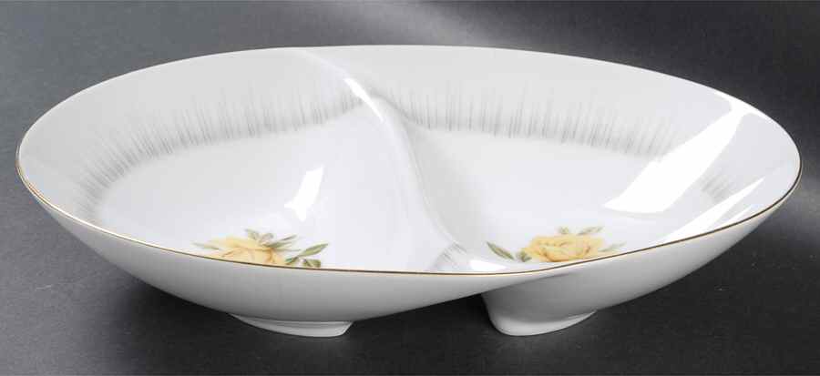 Dawn (Gold Trim) 11" Oval Divided Vegetable Bowl by Sango-1