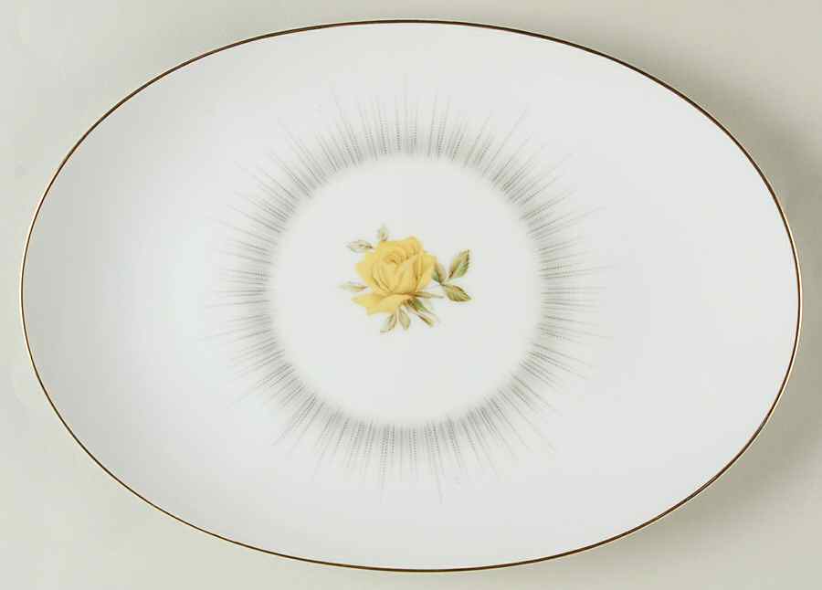 Dawn (Gold Trim) 12" Oval Serving Platter by Sango-1