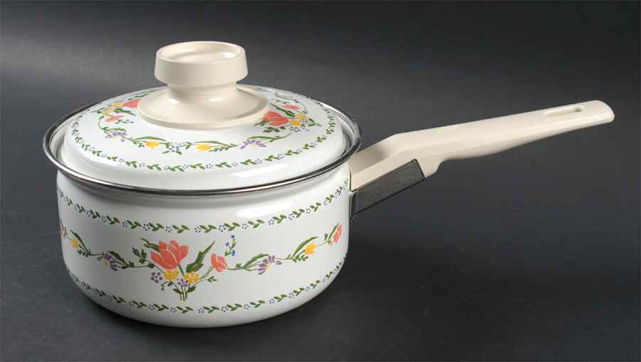 Dijon (Inner Blue Floral Ring) 1.0 Quart Metal Covered Saucepan by Sango-1