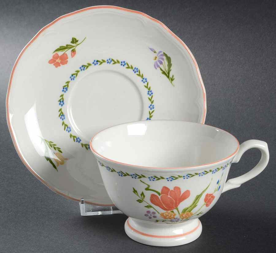 Dijon (Inner Blue Floral Ring) Footed Cup & Saucer Set by Sango-1