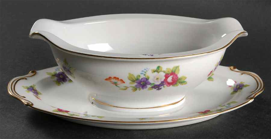 Dresden Rose Gravy Boat with Attached Underplate by Sango-1