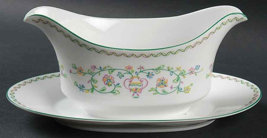 Embroidery Gravy Boat with Attached Underplate by Sango-1