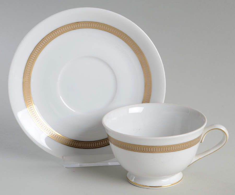 Empress (White with Gold Design) Footed Cup & Saucer Set by Sango-1