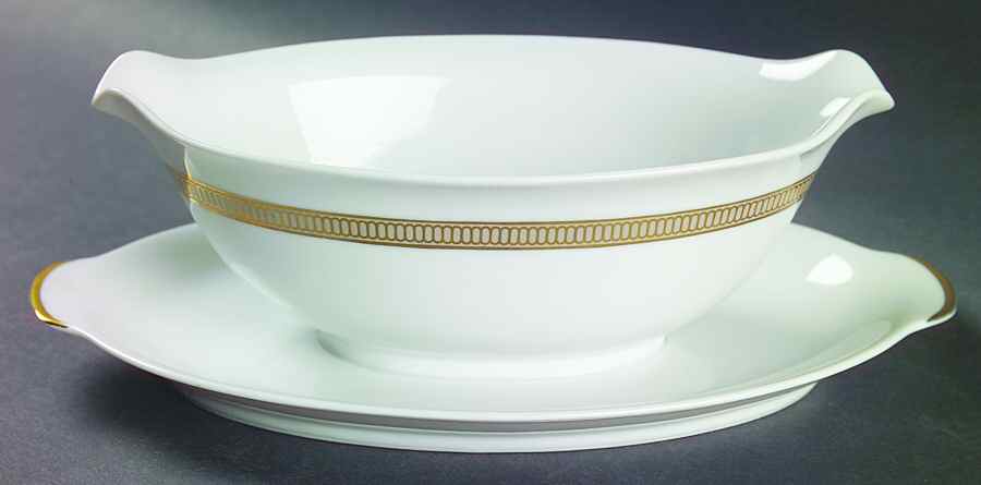 Empress (White with Gold Design) Gravy Boat with Attached Underplate by Sango-1
