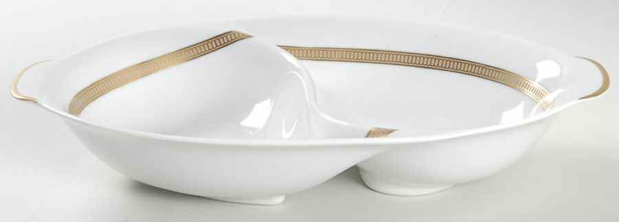 Empress (White with Gold Design) 11" Oval Divided Vegetable Bowl by Sango-1