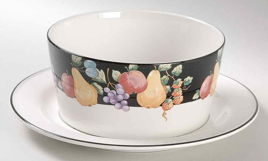 Fanciful Fruit Gravy Boat with Attached Underplate by Sango-1