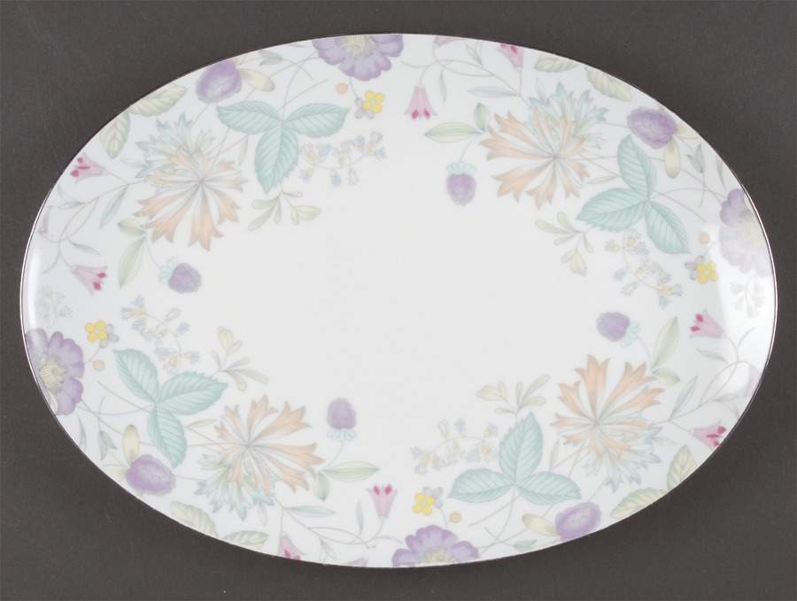 Fantasia (Platinum Trim) 12" Oval Serving Platter by Sango-1