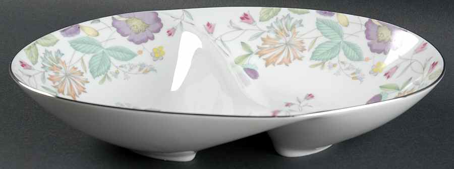 Fantasia (Platinum Trim) 11" Oval Divided Vegetable Bowl by Sango-1