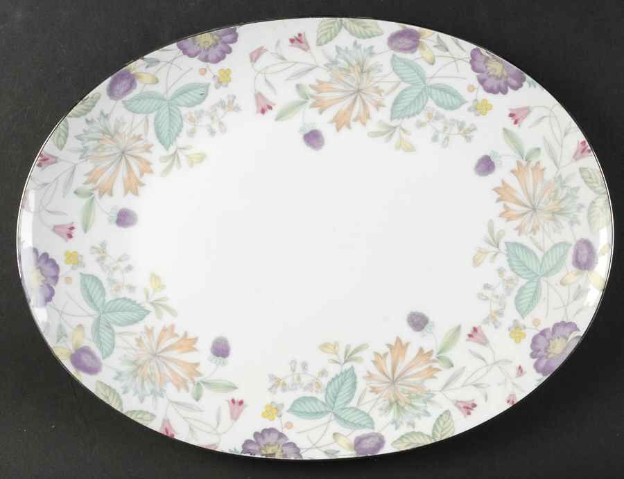 Fantasia (Platinum Trim) 14" Oval Serving Platter by Sango-1