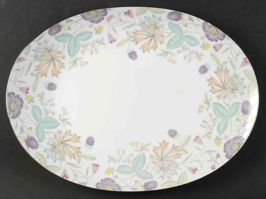 Fantasia (Platinum Trim) 13" Oval Serving Platter by Sango-1