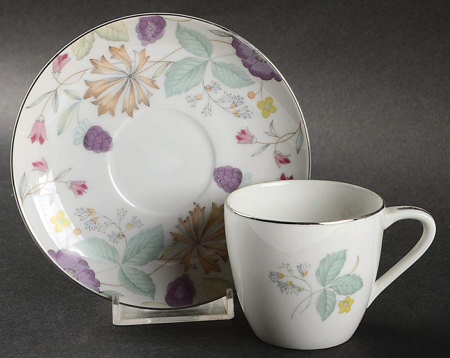 Fantasia (Platinum Trim) Flat Demitasse Cup & Saucer Set by Sango-1