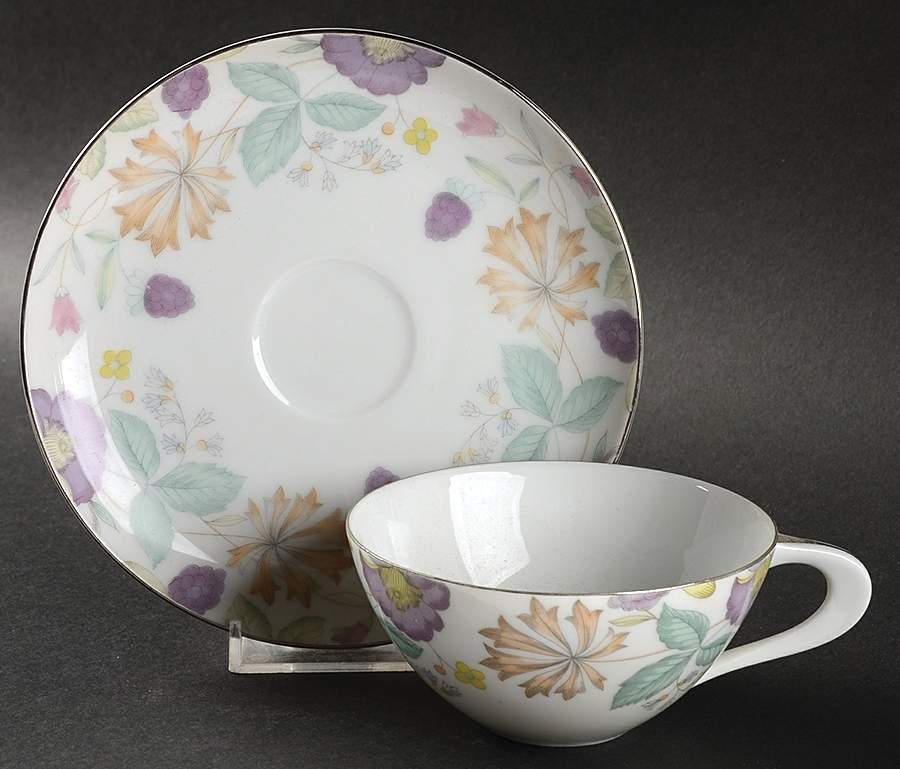 Fantasia (Platinum Trim) Flat Cup & Saucer Set by Sango-1