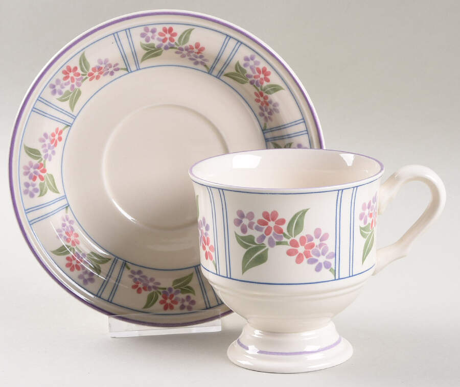 Flower Border Footed Cup & Saucer Set by Sango-1
