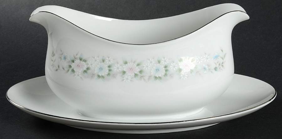 Flower Garden Gravy Boat with Attached Underplate by Sango-1