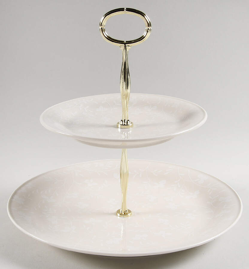 Fresh Flowers White 6 5/8"-10"  2 Tiered Serving Tray (Dp, Sp) HC by Sango-1
