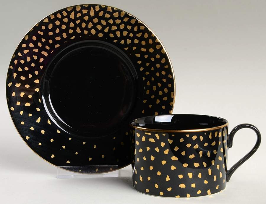 Gold Dust Black Flat Cup & Saucer Set by Sango-1