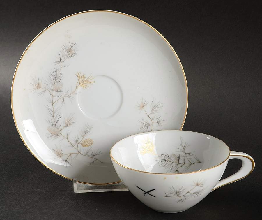 Golden Pine Flat Cup & Saucer Set by Sango-1