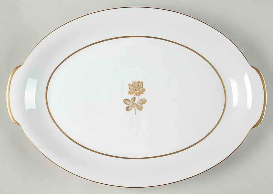 Gold Rose 16" Oval Serving Platter by Sango-1