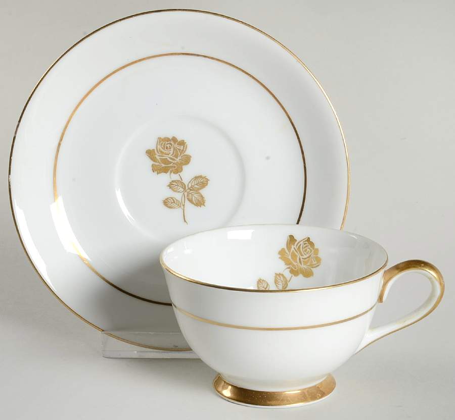 Gold Rose Footed Cup & Saucer Set by Sango-1