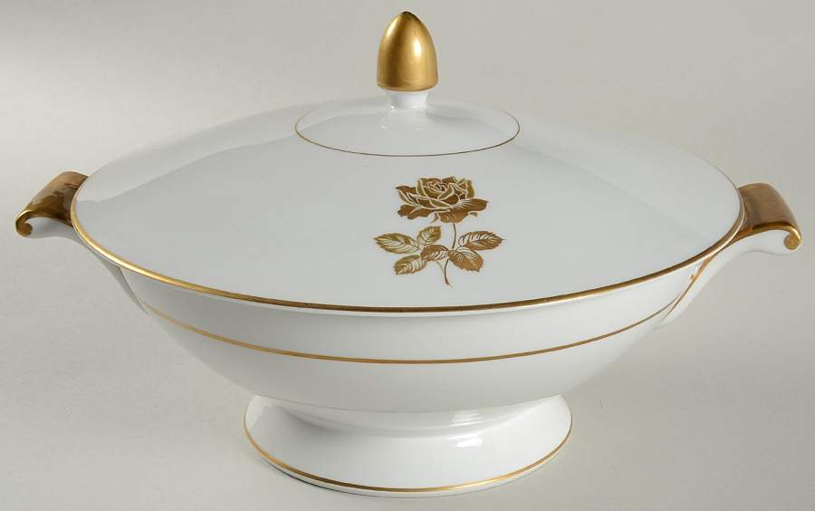 Gold Rose Round Covered Vegetable by Sango-1