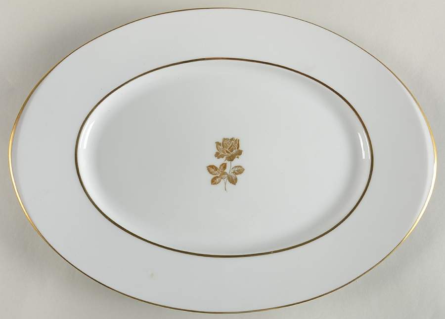 Gold Rose 16" Oval Serving Platter by Sango-1