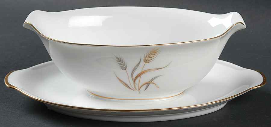 Harvest Gold Gravy Boat with Attached Underplate by Sango-1