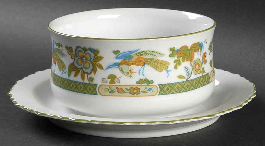 Jade Garden Gravy Boat with Attached Underplate by Sango-1