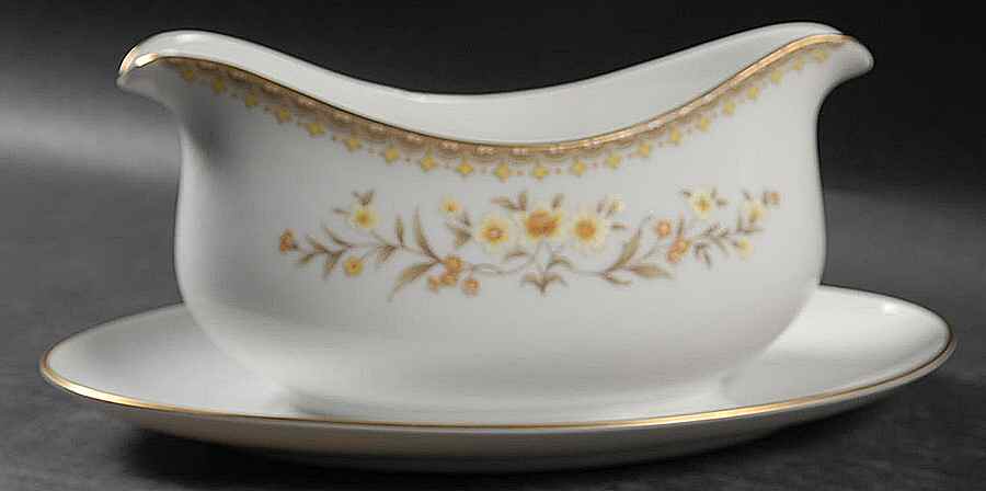 Jamestown (Gold Trim) Gravy Boat with Attached Underplate by Sango-1
