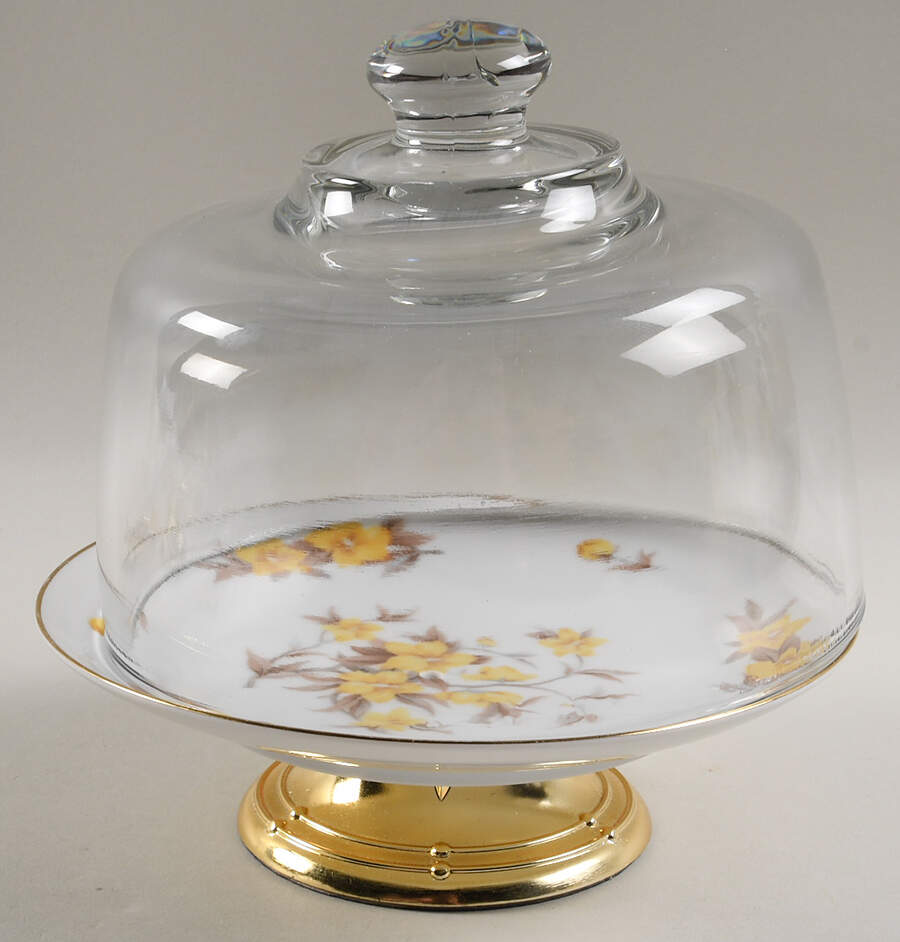 Jasmine 6 1/2"-7 1/2" Footed Cheese Plate w/ Glass Dome HC by Sango-1