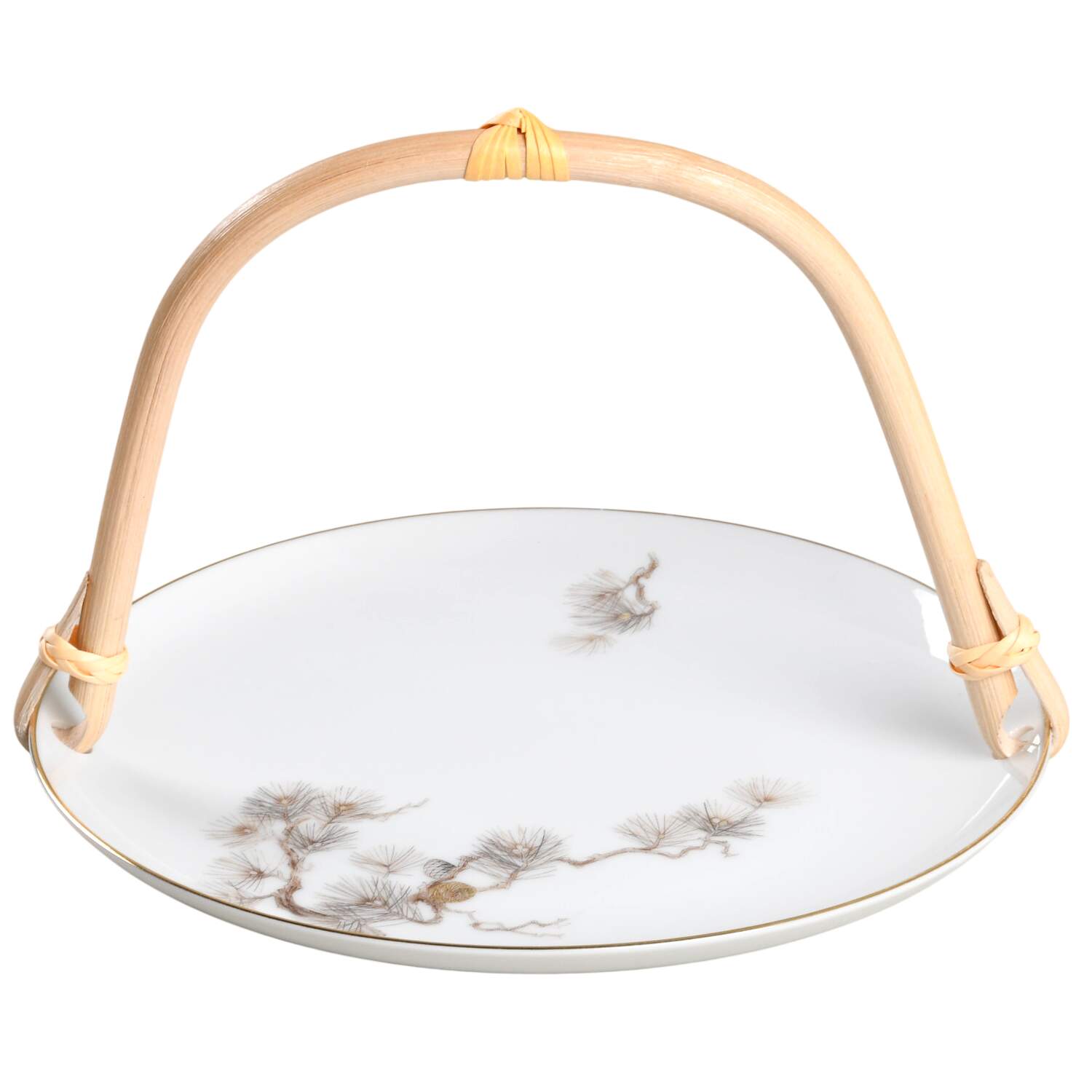 Larchmont (Brown Pine Branch) 5 3/8"-5 5/8" Bamboo Handled Serving Plate  HC by Sango-1