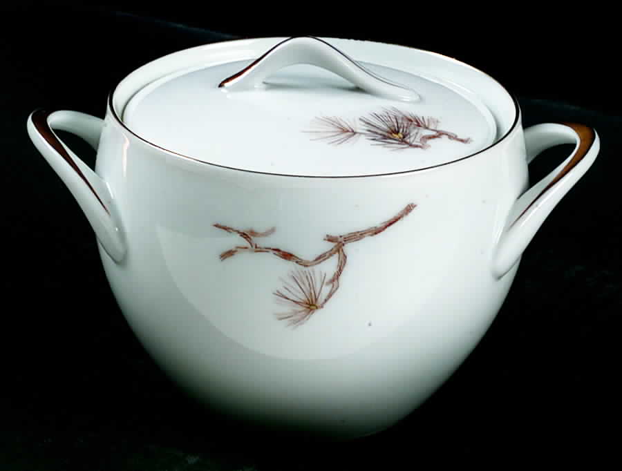 Larchmont (Brown Pine Branch) Sugar Bowl & Lid by Sango-1