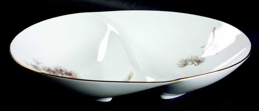 Larchmont (Brown Pine Branch) 11" Oval Divided Vegetable Bowl by Sango-1