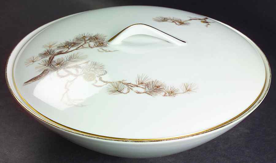 Larchmont (Brown Pine Branch) Round Covered Vegetable by Sango-1